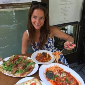 Jackie eating a 100% Gluten-free lunch at Senza Gluten